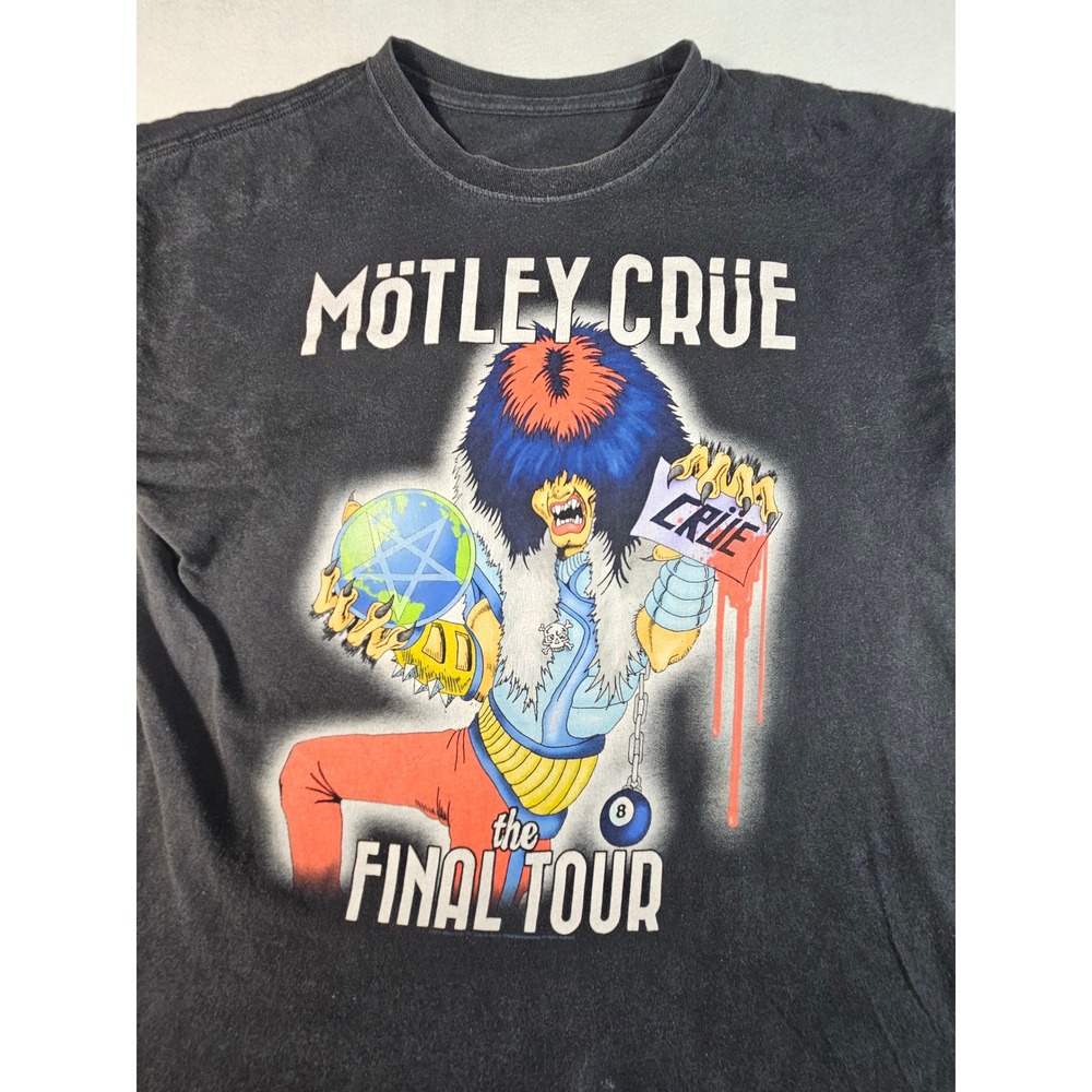 Motley Crue The Final Tour Graphic T-Shirt Black Double Sided Rock Band Tee